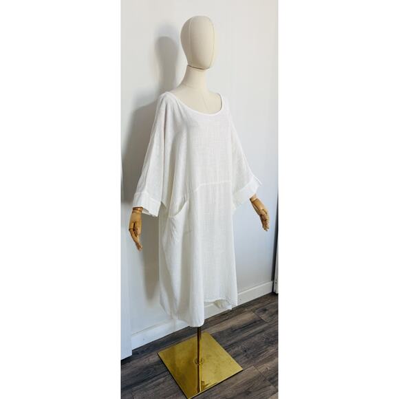 Gilda Midani One Size White Long Cotton Gauze Bucket Dress Lagenlook Artsy - Picture 4 of 11